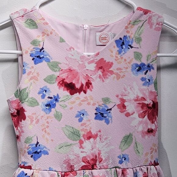 Girls Wonder Nation Pink Floral Dress Size 7 Sleeveless Belted Spring Style - Picture 2 of 12
